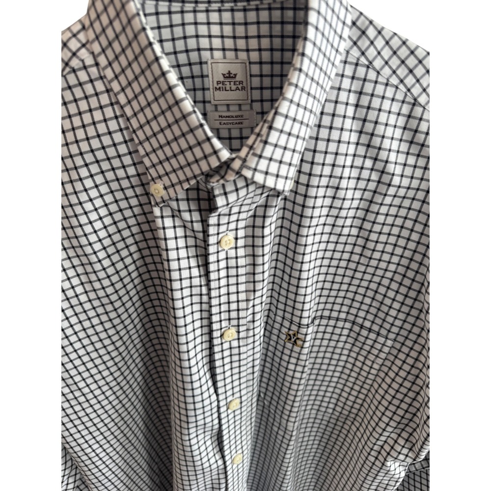 Peter Millar Nanoluxe Easy Care Shirt Mens Medium White Blue Tattersall Vandy